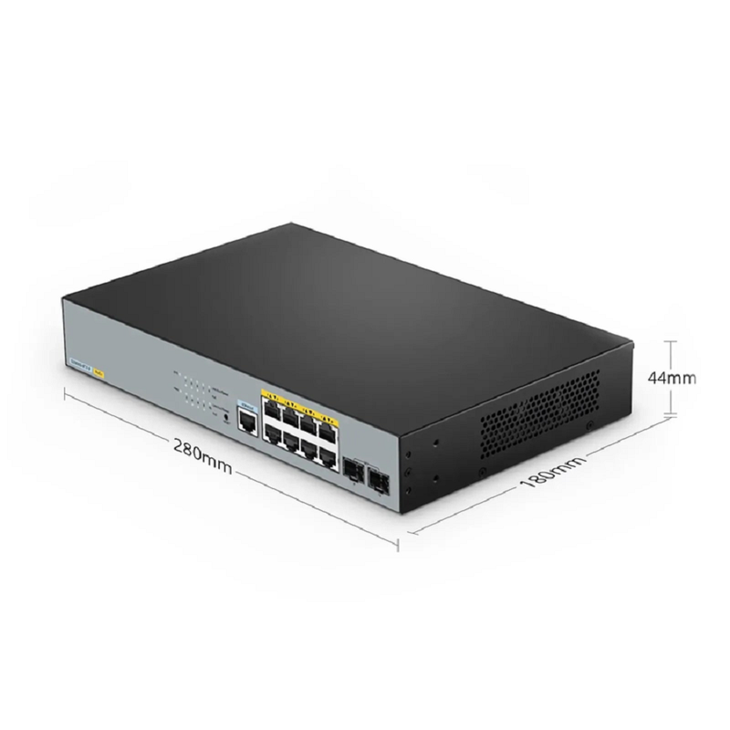 S2805S-8TF-P, 8-Port Gigabit Ethernet L2 Smart Managed PoE+ Switch, 8 x PoE+ Ports @140W, with 2 x 1Gb SFP Uplinks, Realtek Chip