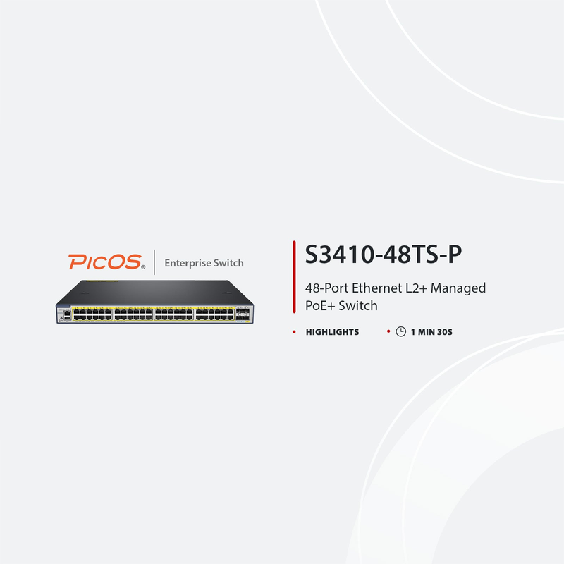 S3410-48TS-P, 48-Port Gigabit Ethernet L2+ PoE+ Switch, 48 x PoE+ Ports @740W, with 2 x 10Gb SFP+ Uplinks and 2 x Combo SFP Ports, PicOSÂ®, Support MLAG, Broadcom Chip