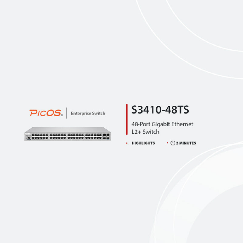 S3410-48TS, 48-Port Gigabit Ethernet L2+ Switch, 48 x Gigabit RJ45, with 4 x 10Gb SFP+ Uplinks, PicOSÂ®, Support MLAG, Broadcom Chip
