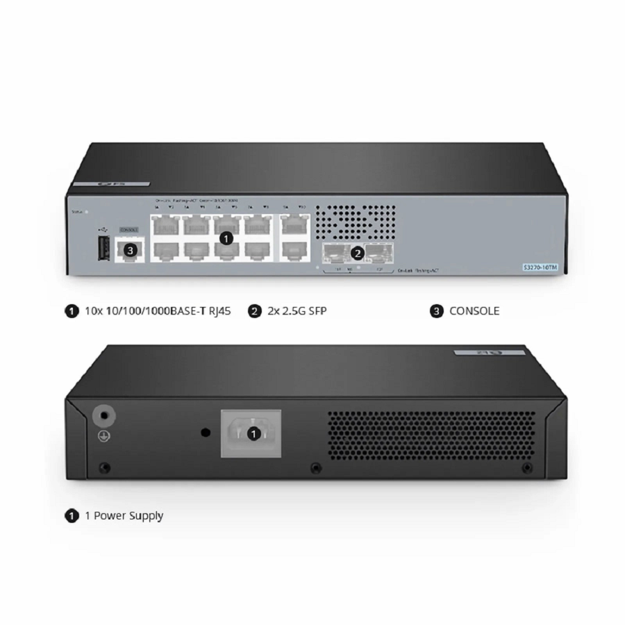 S3270-10TM, 10-Port Gigabit Ethernet L2+ Switch, 10 x Gigabit RJ45, with 2 x 1/2.5Gb SFP Uplinks, PicOSÂ®, Broadcom Chip