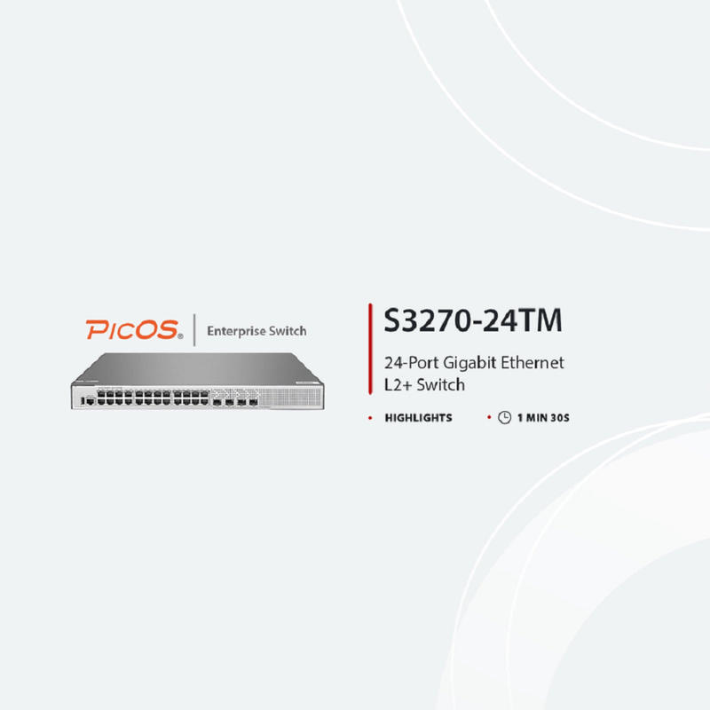 S3270-24TM, 24-Port Gigabit Ethernet L2+ Switch, 24 x Gigabit RJ45, with 4 x 1/2.5Gb SFP Uplinks, PicOSÂ®, Broadcom Chip