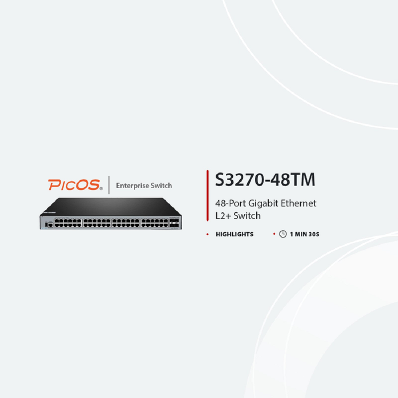 S3270-48TM, 48-Port Gigabit Ethernet L2+ Switch, 48 x Gigabit RJ45, with 4 x 1/2.5Gb SFP Uplinks, PicOSÂ®, Broadcom Chip
