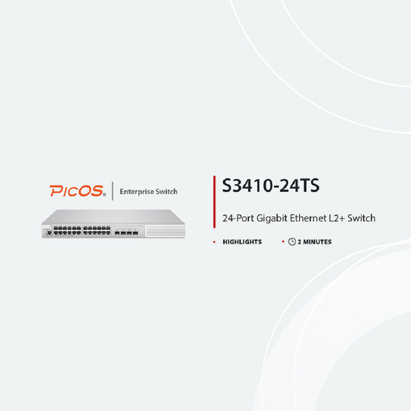 S3410-24TS, 24-Port Gigabit Ethernet L2+ Switch, 24 x Gigabit RJ45, with 4 x 10Gb SFP+ Uplinks, PicOSÂ®, Support MLAG, Broadcom Chip
