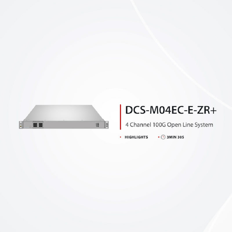D5110-M04EC-E-ZR+, 4 Channel 100G Active DWDM Multiplexer for Open Line Systems, C21, 4 x 100G QSFP28, Dual Fiber, 1U Rack Mount, 0-120km, Support AmpCon-T/WebGUI Network Management