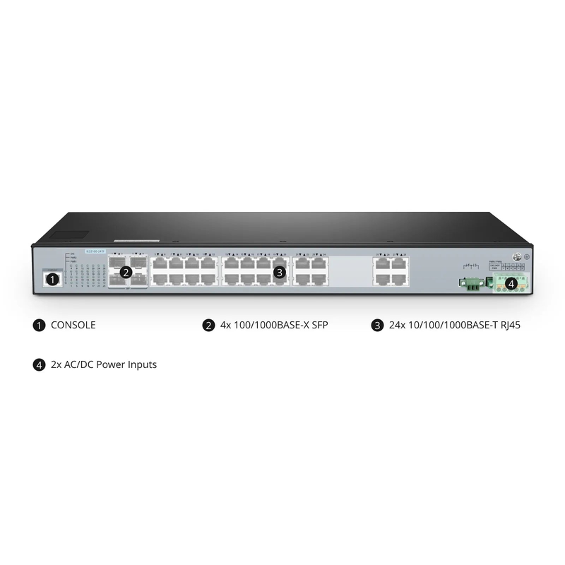 IES5100-24TF, 24-Port Gigabit Ethernet L2+ Managed Industrial Switch, 24 x 10/100/1000BASE-T, with 4 x 1Gb SFP, -40 to 85Â°C Operating Temperature