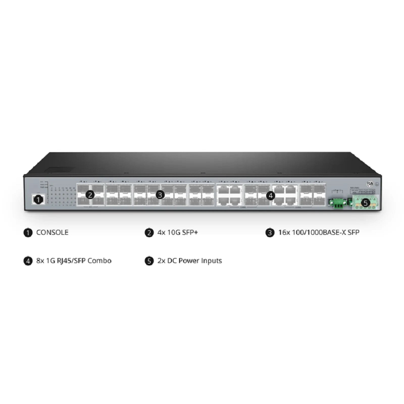 IES5100-24FS, 24-Port Gigabit Ethernet L2+ Managed Industrial Switch, 16 x 1Gb SFP, with 8 x 1Gb RJ45/SFP Combo and 4 x 10Gb SFP+, -40 to 85Â°C Operating Temperature