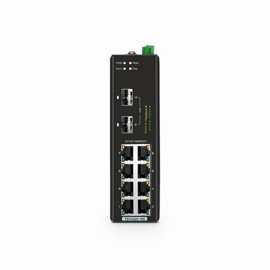 TSN3220-10S, 8-Port Gigabit Ethernet L2 Managed TSN Industrial Switch, 8 x 10/100/1000BASE-T, with 2 x 1/10Gb SFP+, -40 to 75Â°C Operating Temperature