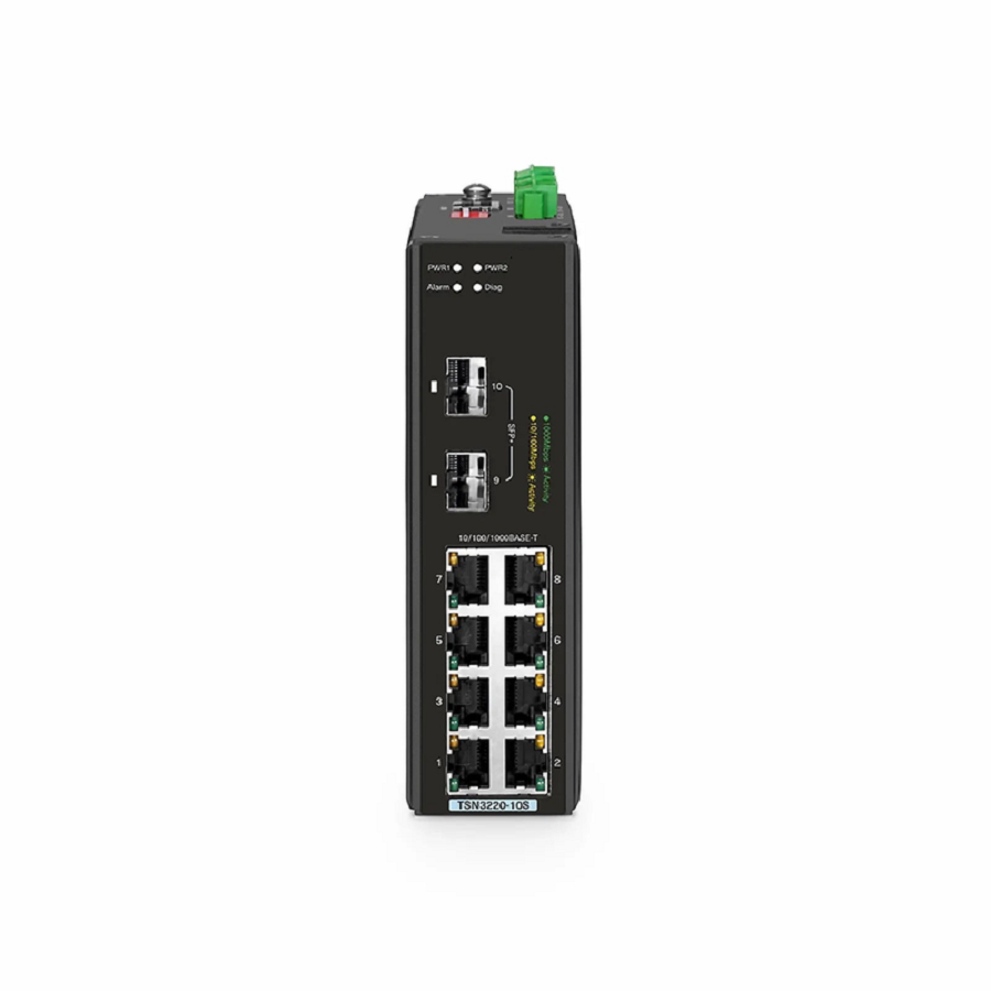 TSN3220-10S, 8-Port Gigabit Ethernet L2 Managed TSN Industrial Switch, 8 x 10/100/1000BASE-T, with 2 x 1/10Gb SFP+, -40 to 75Â°C Operating Temperature