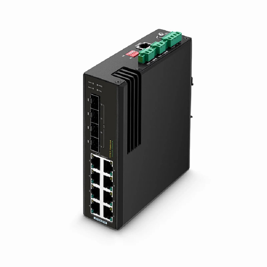 IES3220-8T4F, 8-Port Gigabit Ethernet L2+ Managed Industrial Switch, 8 x 10/100/1000BASE-T, with 4 x 1Gb SFP, -40 to 75Â°C Operating Temperature