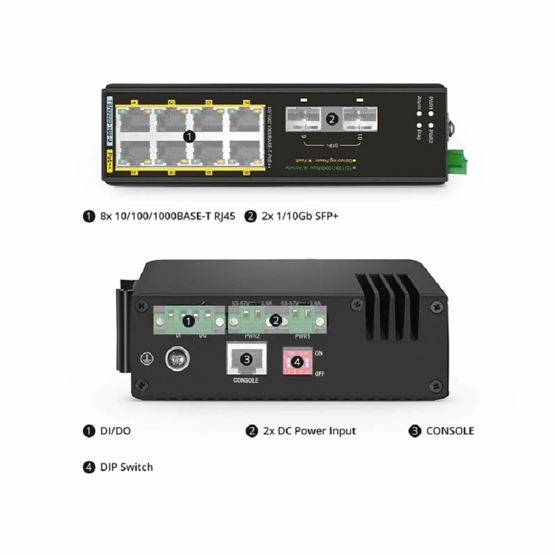 IES3220-8T4F-U, 8-Port Gigabit Ethernet L2+ Managed Industrial PoE++ Switch, 8 x PoE++ Ports@360W, with 4 x 1Gb SFP, -40 to 75Â°C Operating Temperature