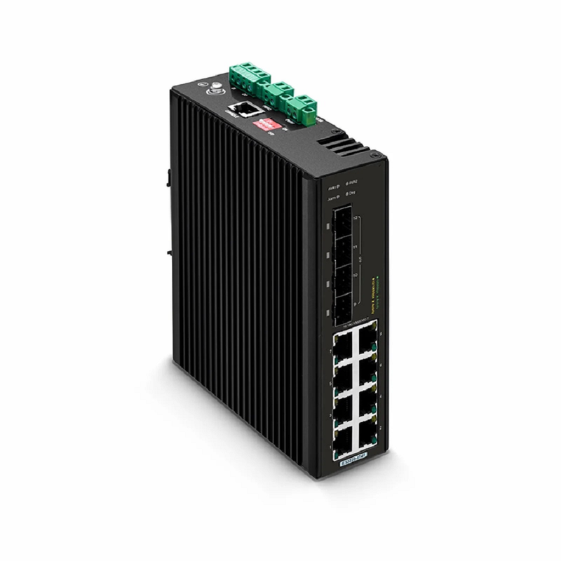 IES3220-8T4F-U, 8-Port Gigabit Ethernet L2+ Managed Industrial PoE++ Switch, 8 x PoE++ Ports@360W, with 4 x 1Gb SFP, -40 to 75Â°C Operating Temperature
