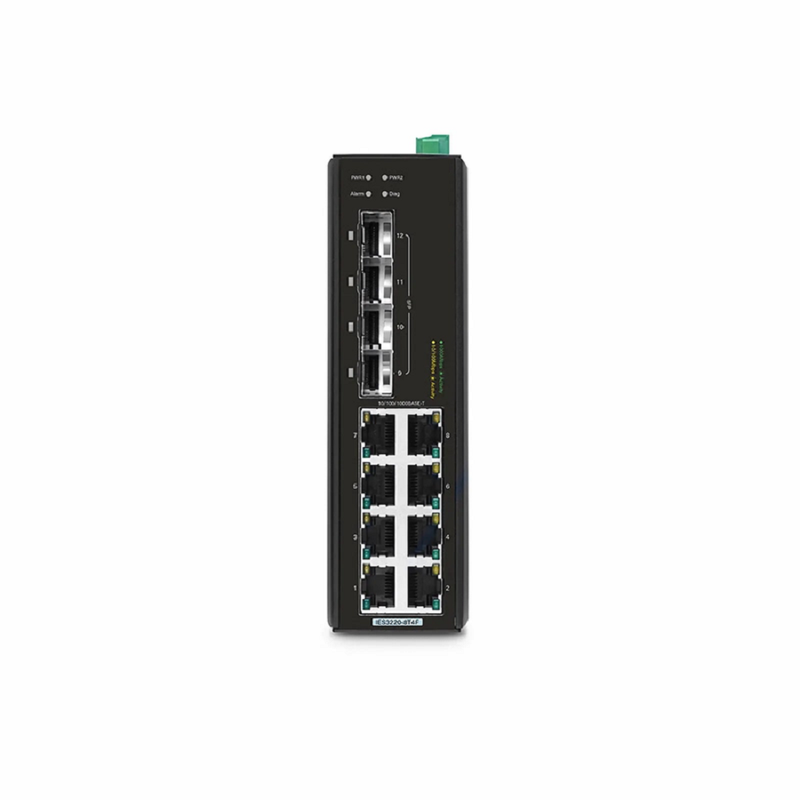 IES3220-8T4F, 8-Port Gigabit Ethernet L2+ Managed Industrial Switch, 8 x 10/100/1000BASE-T, with 4 x 1Gb SFP, -40 to 75Â°C Operating Temperature
