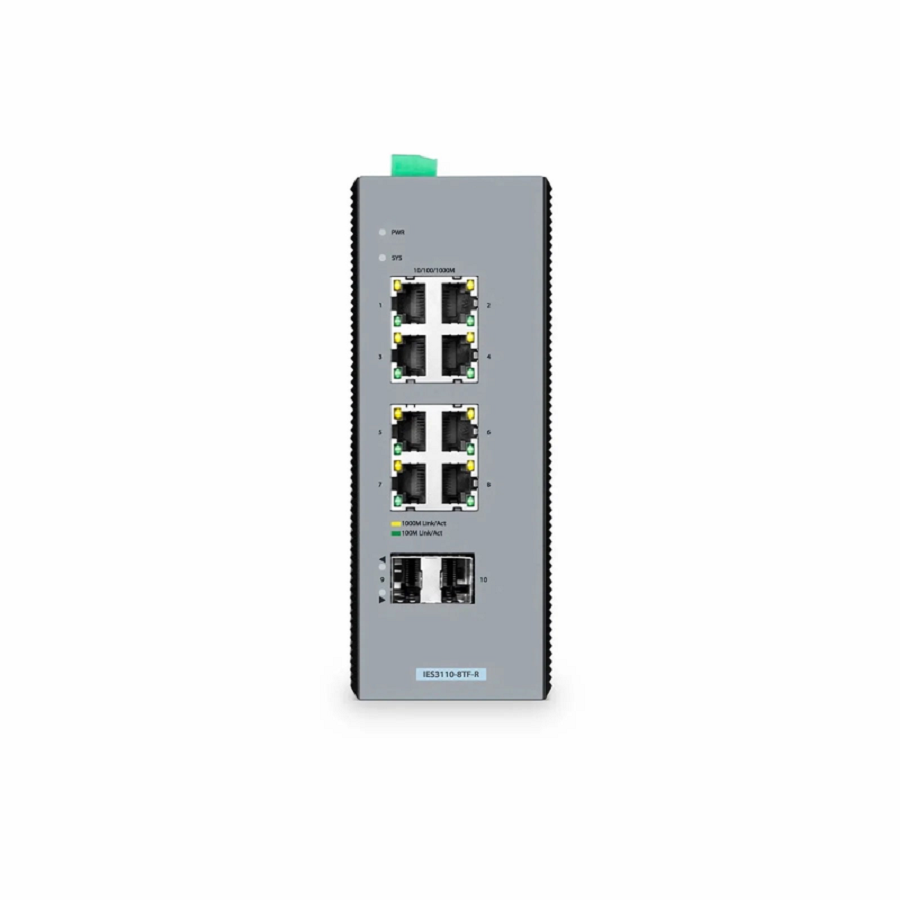 IES3110-8TF-R, 8-Port Gigabit Ethernet L2+ Managed Industrial Switch, 8 x 10/100/1000BASE-T, with 2 x 1Gb SFP, -40 to 75Â°C Operating Temperature