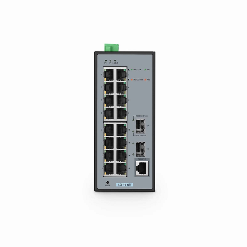 IES3110-16TF, 16-Port Gigabit Ethernet L2 Managed Industrial Switch, 16 x 10/100/1000BASE-T, with 2 x 1Gb SFP, -40 to 75Â°C Operating Temperature