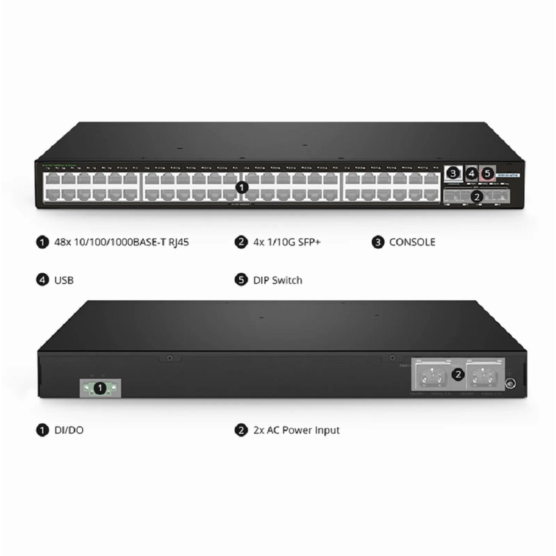 IES5120-48T4S, 48-Port Gigabit Ethernet L2+ Managed Industrial Switch, 48 x 10/100/1000BASE-T, with 4 x 1/10Gb SFP+, -40 to 75Â°C Operating Temperature