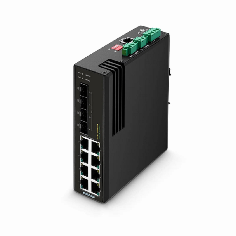 IES3220-8T4F, 8-Port Gigabit Ethernet L2+ Managed Industrial Switch, 8 x 10/100/1000BASE-T, with 4 x 1Gb SFP, -40 to 75Â°C Operating Temperature