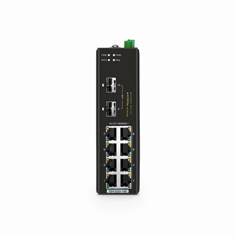 TSN3220-10S, 8-Port Gigabit Ethernet L2 Managed TSN Industrial Switch, 8 x 10/100/1000BASE-T, with 2 x 1/10Gb SFP+, -40 to 75Â°C Operating Temperature