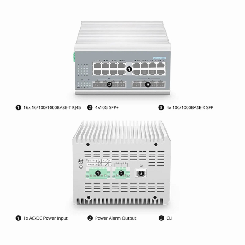 IES5100-16TS, 16-Port Gigabit Ethernet L2+ Managed Industrial Switch, 16 x 10/100/1000BASE-T, with 4 x 1Gb SFP and 4 x 10Gb SFP+, -40 to 75Â°C Operating Temperature