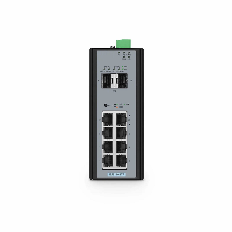 IES3110-8TF, 8-Port Gigabit Ethernet L2+ Managed Industrial Switch, 8 x 10/100/1000BASE-T, with 2 x 1Gb SFP, -40 to 75Â°C Operating Temperature