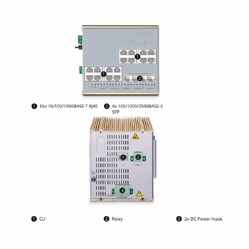IES3100-16TM, 16-Port Gigabit Ethernet L2 Managed Industrial Switch, 16 x 10/100/1000BASE-T, with 4 x 1/2.5Gb SFP, -40 to 85Â°C Operating Temperature