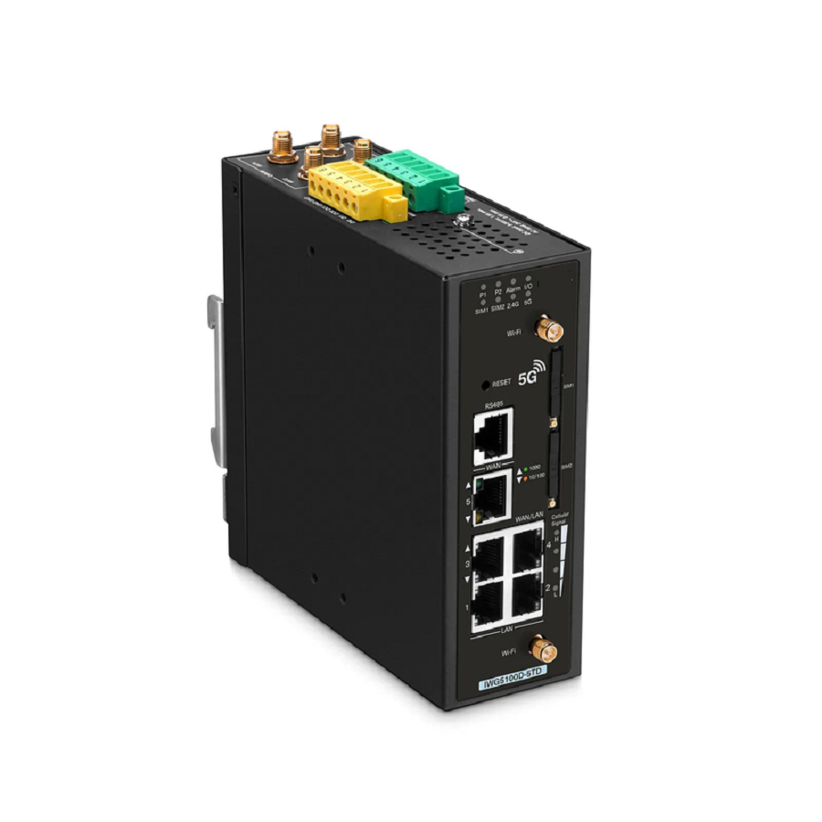 IWG5100D-5TD, 5-Port Gigabit Ethernet Industrial 5G NR Cellular Wireless Gateway, with 5 x 10/100/1000BASE-T RJ45, 3 LAN Ports, 1 LAN/WAN Port, 1 WAN Port, Support Dual-SIM and IPSec VPN