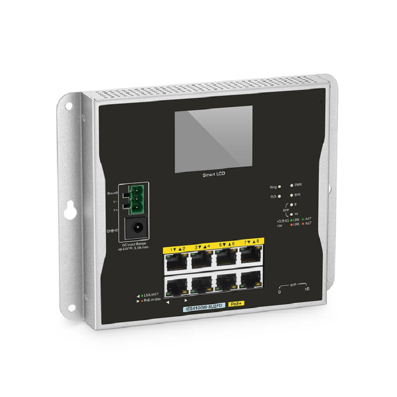 IES4100W-8U2FD, 8-Port Gigabit Ethernet L2+ Managed Industrial PoE+ Switch, 8 x PoE+ Ports@240W, with 2 x 1/2.5Gb SFP, -20 to 70Â°C Operating Temperature