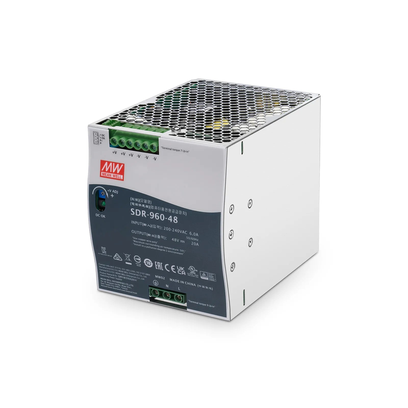 960W 48VDC Slim DIN Rail High-Performance Industrial Power Supply with PFC Function