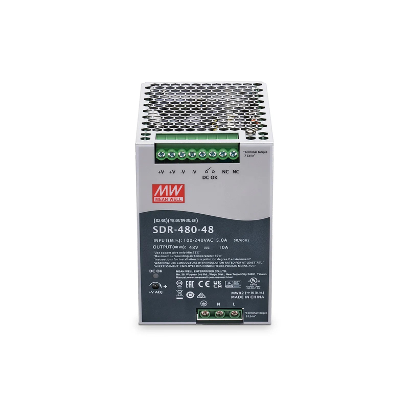 480W 48VDC Slim DIN Rail High-Performance Industrial Power Supply with PFC Function