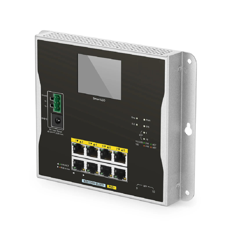 IES4100W-8U2FD, 8-Port Gigabit Ethernet L2+ Managed Industrial PoE+ Switch, 8 x PoE+ Ports@240W, with 2 x 1/2.5Gb SFP, -20 to 70Â°C Operating Temperature