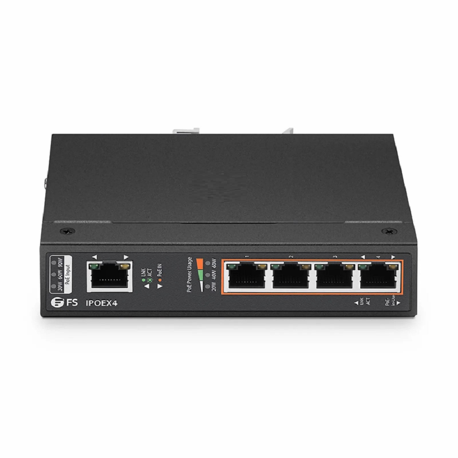 5 Ports 10/100/1000M Gigabit PoE+ Extender, 1 in 4 out, Din-rail/Wall mountable, IEEE 802.3at/802.3af, -40 to 75Â°C