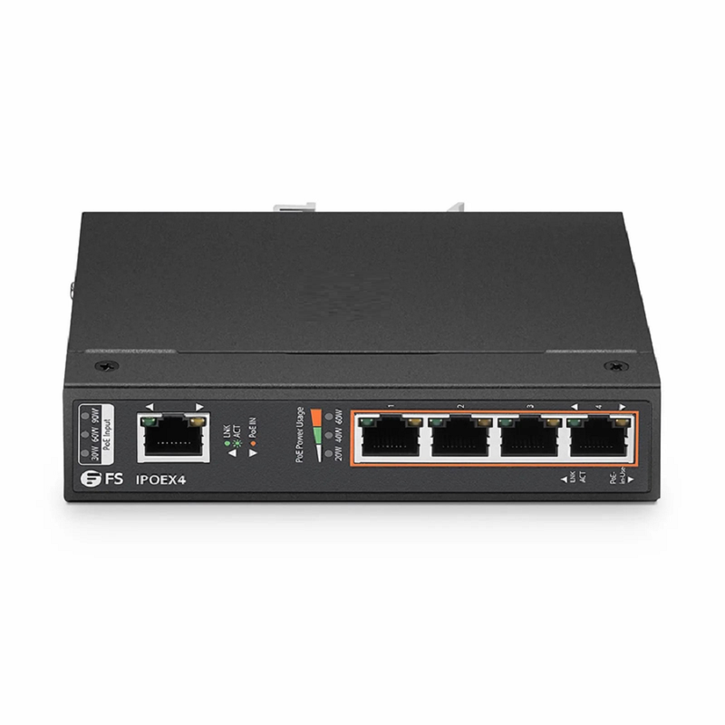 5 Ports 10/100/1000M Gigabit PoE+ Extender, 1 in 4 out, Din-rail/Wall mountable, IEEE 802.3at/802.3af, -40 to 75Â°C