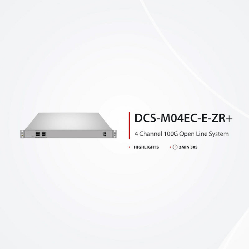 D5110-M04EC-E-ZR+, 4 Channel 100G Active DWDM Multiplexer for Open Line Systems, C21, 4 x 100G QSFP28, Dual Fiber, 1U Rack Mount, 0-120km, Support AmpCon-T/WebGUI Network Management