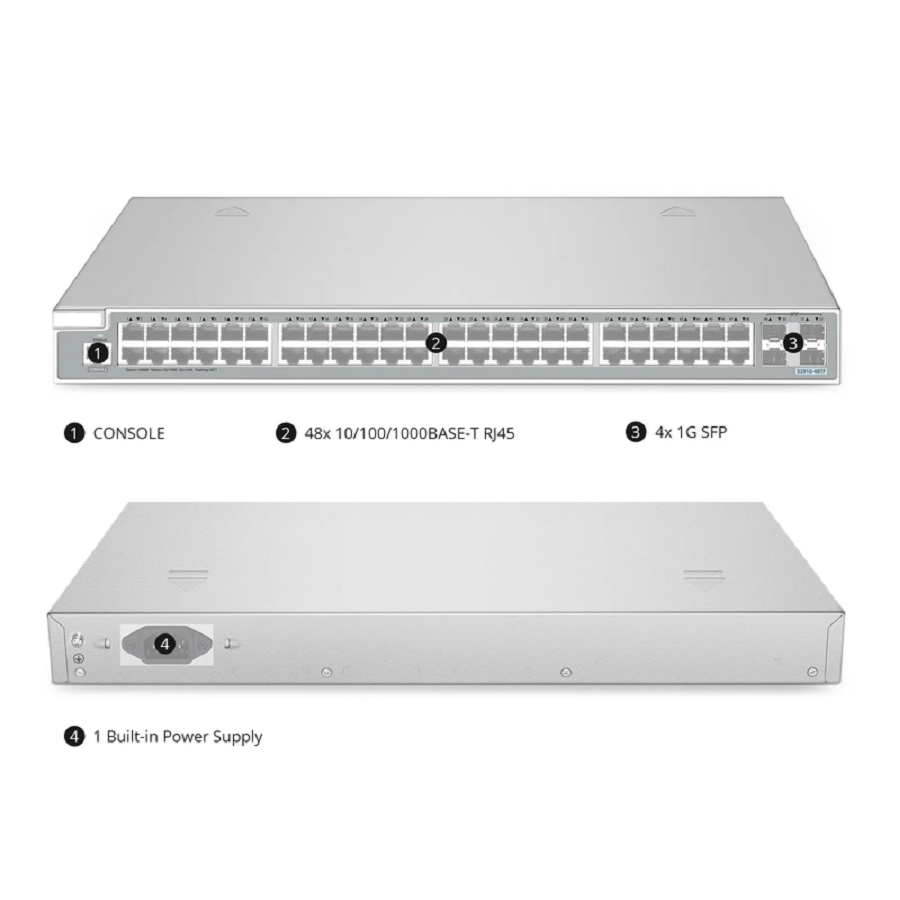 S3910-48TF, 48-Port Ethernet L2+ Switch, 48 x Gigabit RJ45, with 4 x 1Gb SFP Uplinks, Broadcom Chip