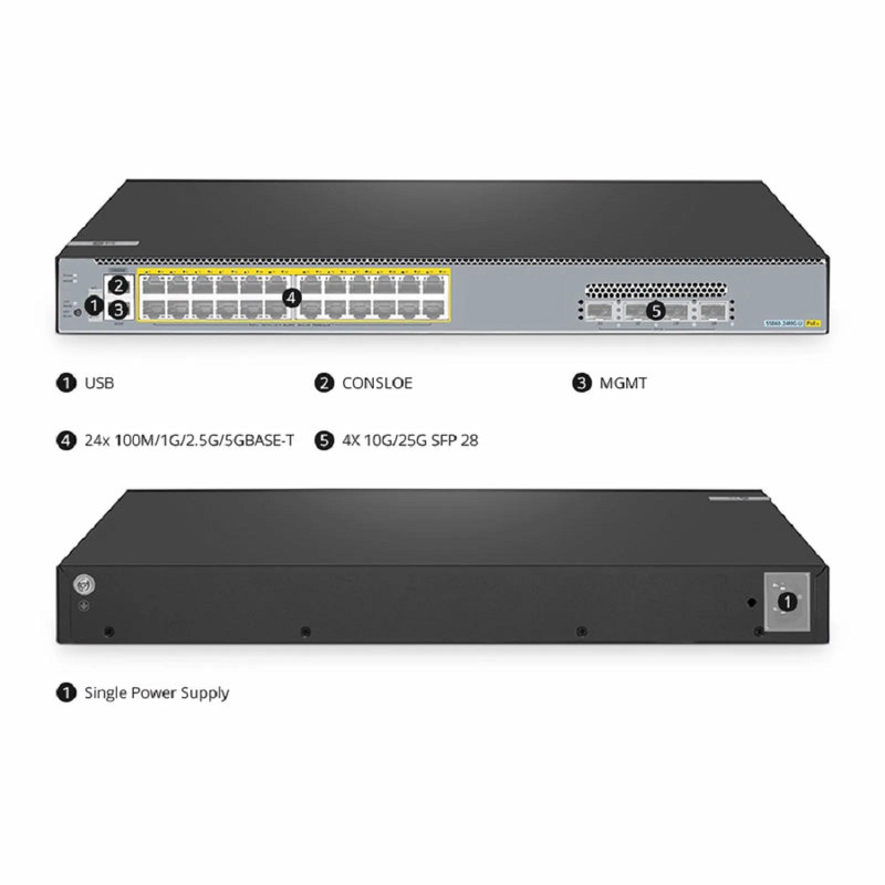 S5440L-48P, 48-Port Gigabit Ethernet L3 PoE+ Switch, 48 x PoE+ Ports @740W, with 6 x 25Gb SFP28 Uplinks, Support VXLAN & MLAG