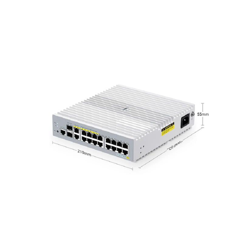 S3100-16TMS-P, 16-Port Gigabit Ethernet L2+ PoE+ Switch, 6 x PoE+ Ports, 2 x 5Gb PoE+ Ports@125W, 10 x 1Gb RJ45, with 2 x 10Gb SFP+ Uplinks, Broadcom Chip, Fanless
