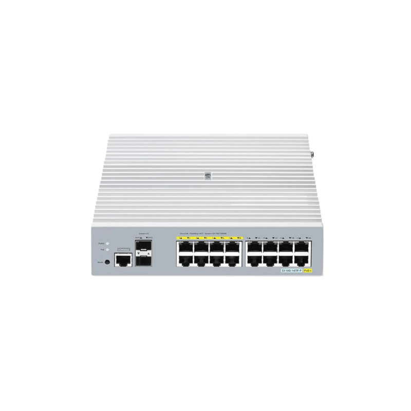 S3100-16TF-P, 16-Port Gigabit Ethernet L2+ PoE+ Switch, 8 x PoE+ Ports@125W, 8 x 1Gb RJ45, with 2 x 1Gb SFP Uplinks, Broadcom Chip, Fanless