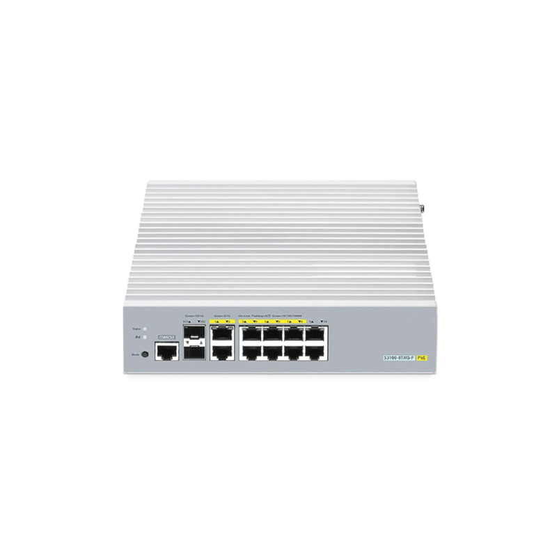 S3100-8TMS-P, 8-Port Gigabit Ethernet L2+ PoE+ Switch, 6 x PoE+ Ports, 2 x 5Gb PoE+ Ports@125W, 2 x 1Gb RJ45, with 2 x 10Gb SFP+ Uplinks, Broadcom Chip, Fanless