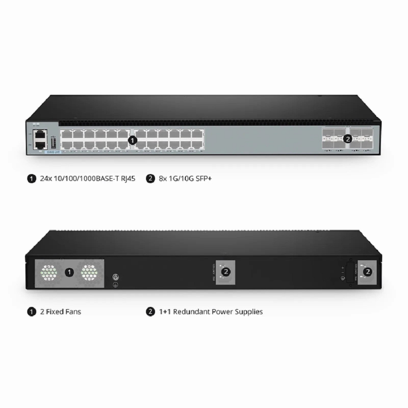S5800-24T8S, 24-Port Gigabit Ethernet L3 Switch, 24 x Gigabit RJ45, with 8 x 10Gb SFP+, Support MLAG