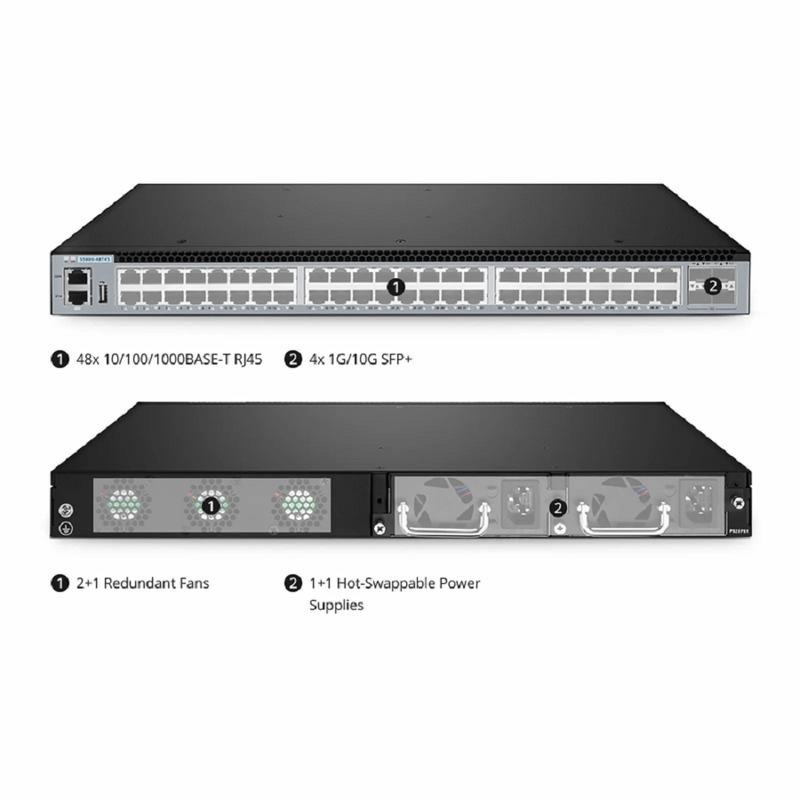 S5800-48T4S, 48-Port Gigabit Ethernet L3 Switch, 48 x Gigabit RJ45, with 4 x 10Gb SFP+, Support MLAG