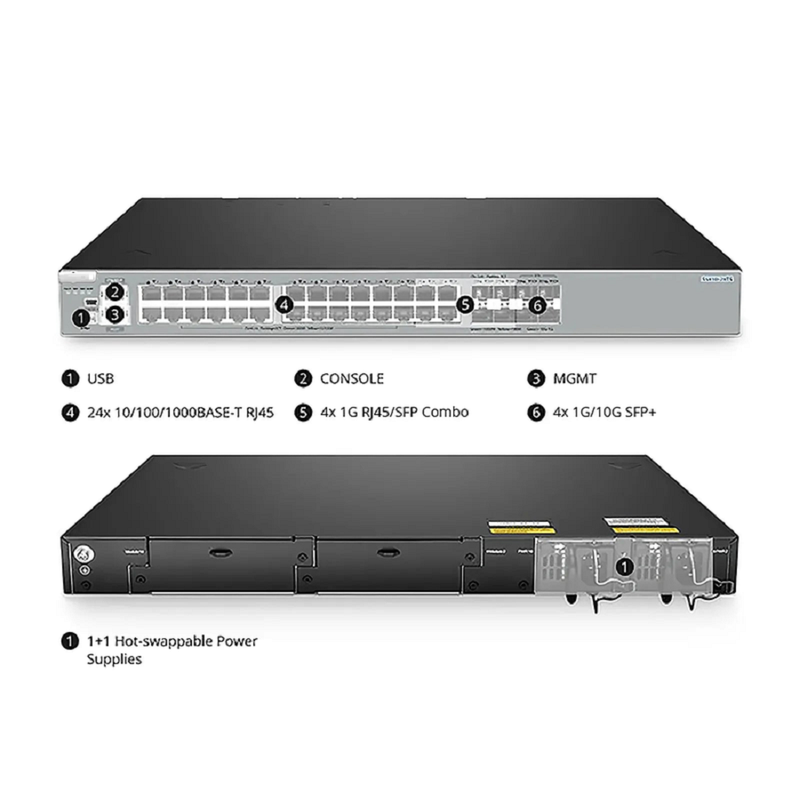 S5810-28FS, 28-Port Gigabit Ethernet L3 Switch, 20 x 1Gb SFP, 8 x 1G RJ45/SFP Combo Ports, with 4 x 10Gb SFP+ Uplinks, Stackable Switch, Broadcom Chip