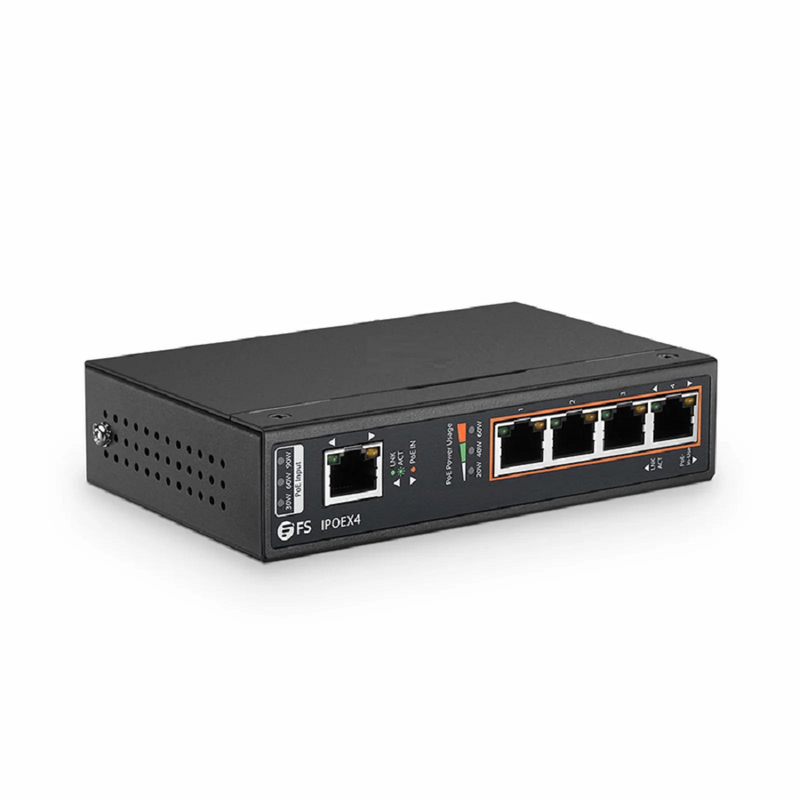 5 Ports 10/100/1000M Gigabit PoE+ Extender, 1 in 4 out, Din-rail/Wall mountable, IEEE 802.3at/802.3af, -40 to 75°C