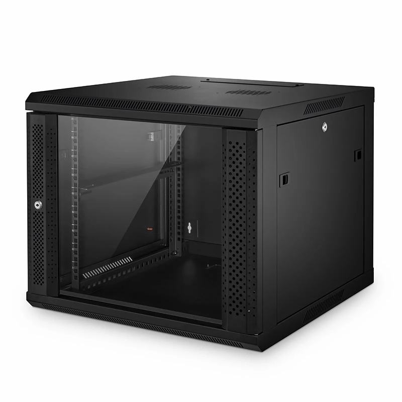 9U GW600-Series 19" 4-Post Wall Mount Cabinet with Glass Front Door
