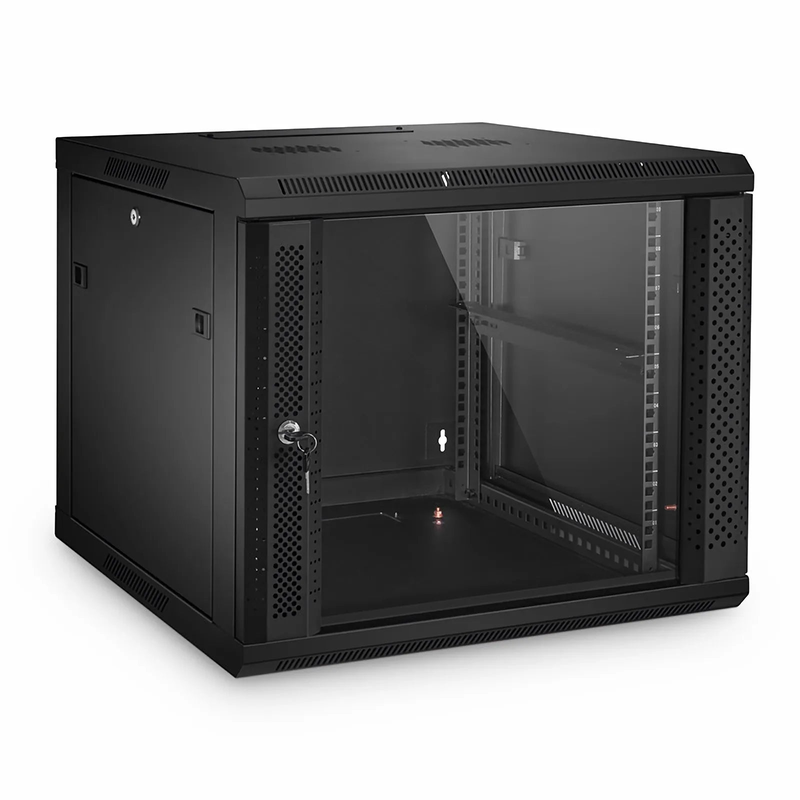 9U GW600-Series 19" 4-Post Wall Mount Cabinet with Glass Front Door