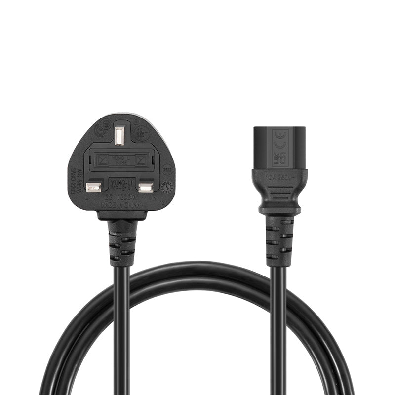 6ft (1.8m) BS 1363 to IEC60320 C13 3 x 1.0mm² 250V/10A Power Cord, Black