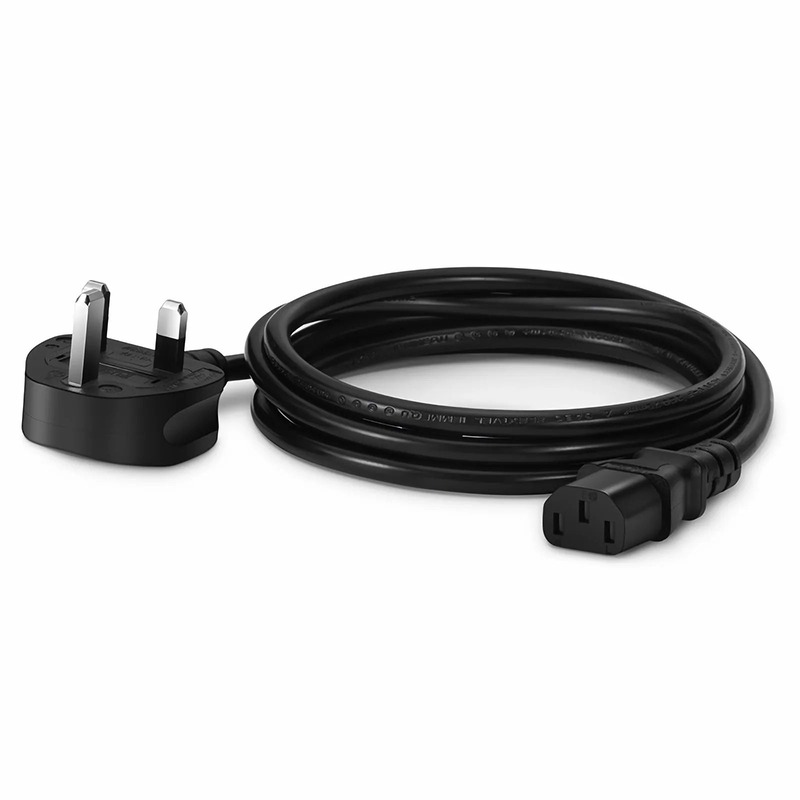 6ft (1.8m) BS 1363 to IEC60320 C13 3 x 0.75mm² 250V/10A Power Cord, Black