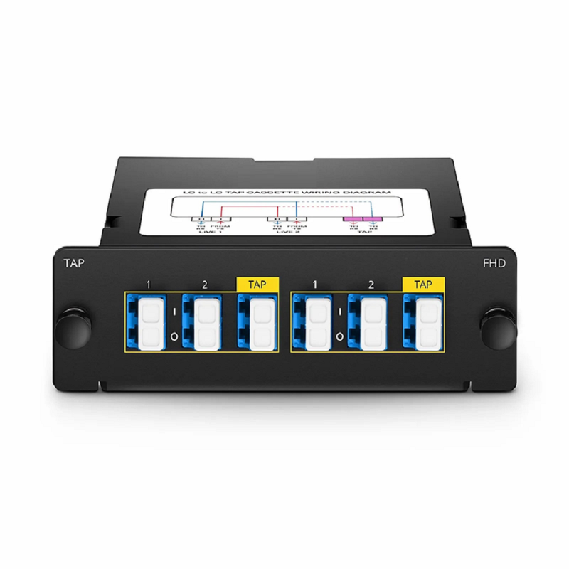 FHD™ Demux LC TAP Cassette, OS2 Single Mode, 2 x LC Duplex Live Ports, 4 x LC Duplex TAP Ports, 50/50 Split Ratio (Live/TAP), 1/10/40/100G