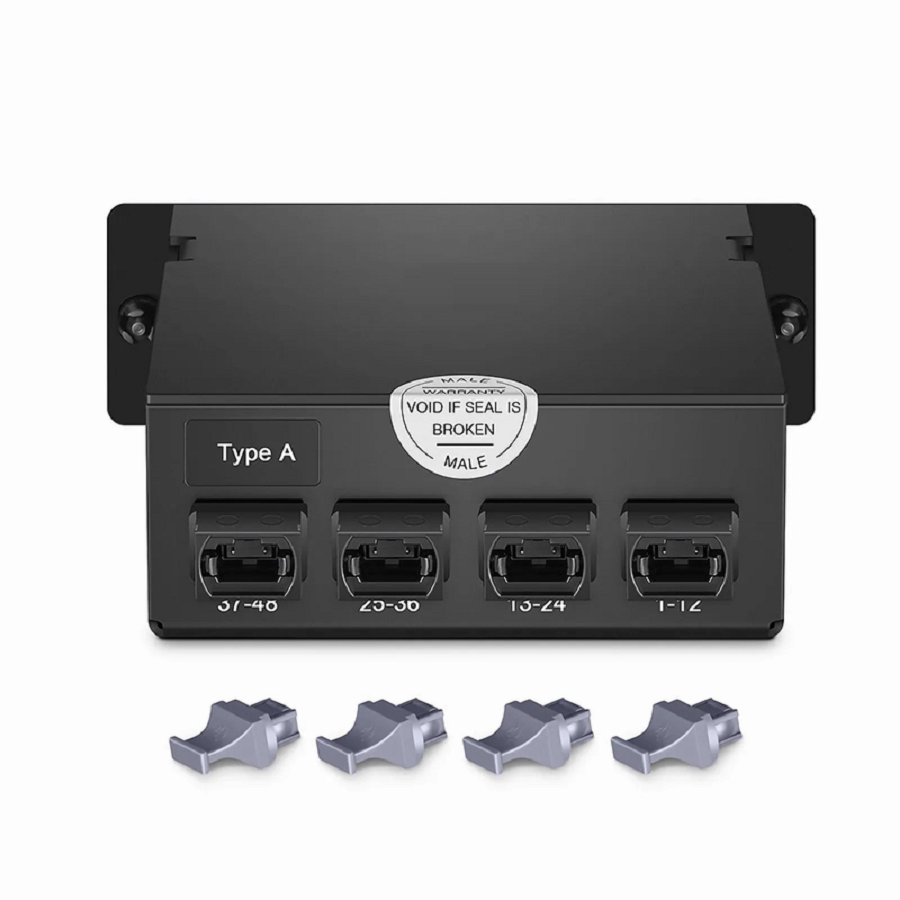 FHD™ MTP®-MDC Cassette, OS2 Single Mode, Type A, 48 Fibers, 4 x MTP®-12 (Male) to 8 x MDC 3-Port Duplex (Blue), 0.35dB Max.
