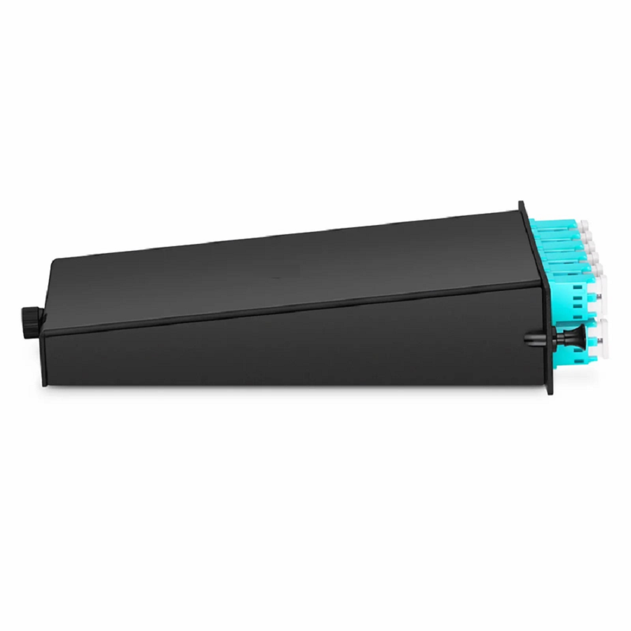 FHD™ LC Splice Cassette with Pigtails, 24 Fibers OM4 Multimode,12 x LC UPC Duplex (Aqua), 0.3dB Max.