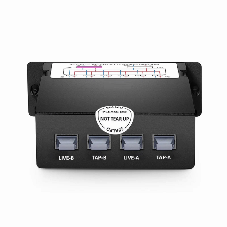 FHD™ MTP®-LC TAP Cassette, OS2 Single Mode, 12 x LC Duplex Live Ports, 2 x MTP®-12 Male Live Ports, 2 x MTP®-12 Male TAP Ports, 70/30 Split Ratio (Live/TAP), 10/40/100G