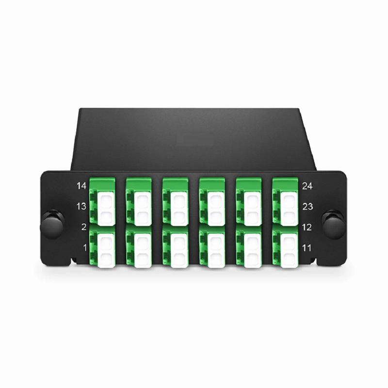 FHD™ LC Splice Cassette with Pigtails, 24 Fibers OS2 Single Mode, 12 x LC APC Duplex (Green), 0.3dB Max.